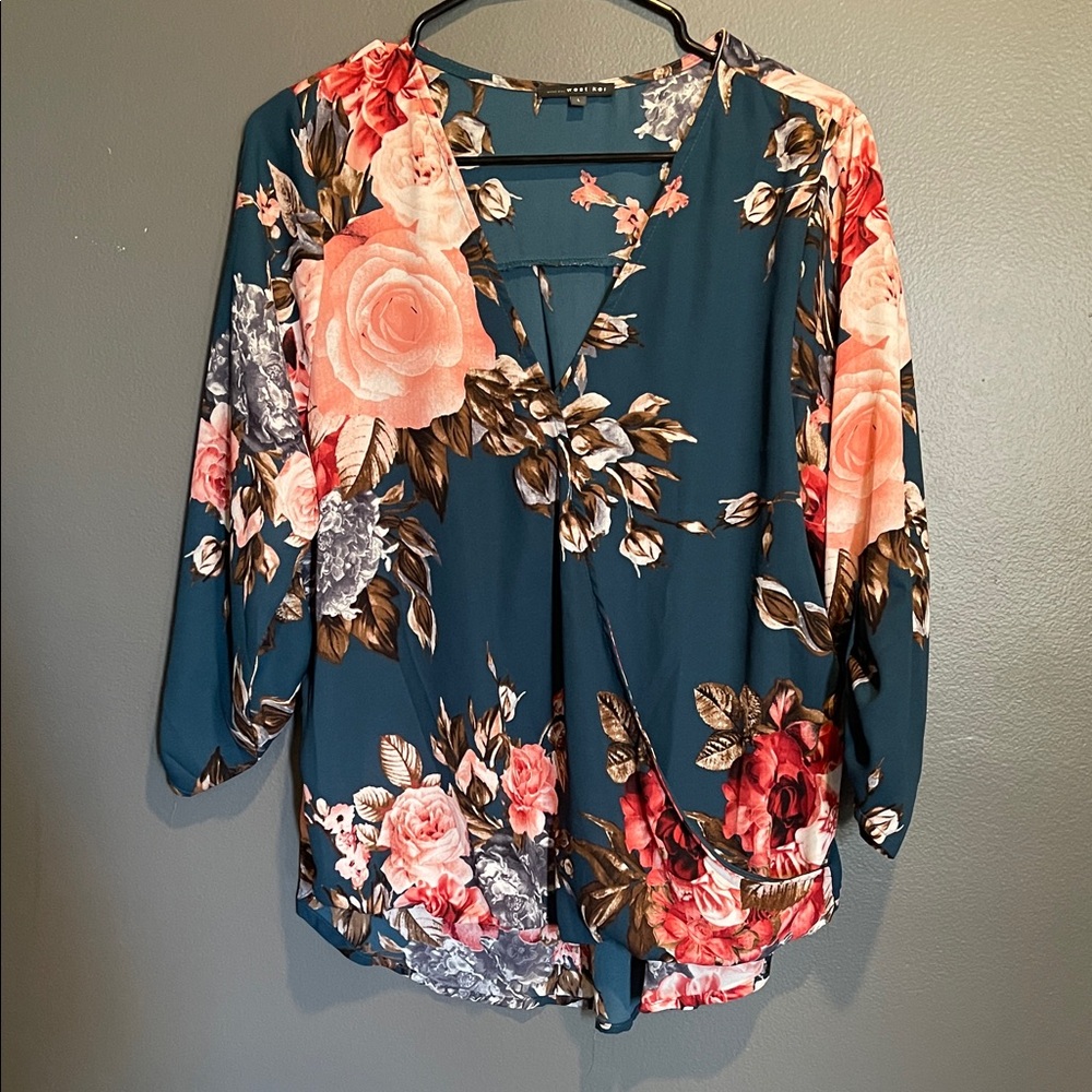 West Kei Teal Floral Blouse